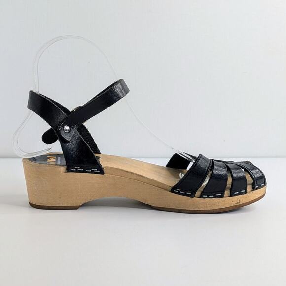 Swedish Hasbeens Shoes Cross Strap Debutant Womens EU 37 Black Leather Sandals - Picture 10 of 16